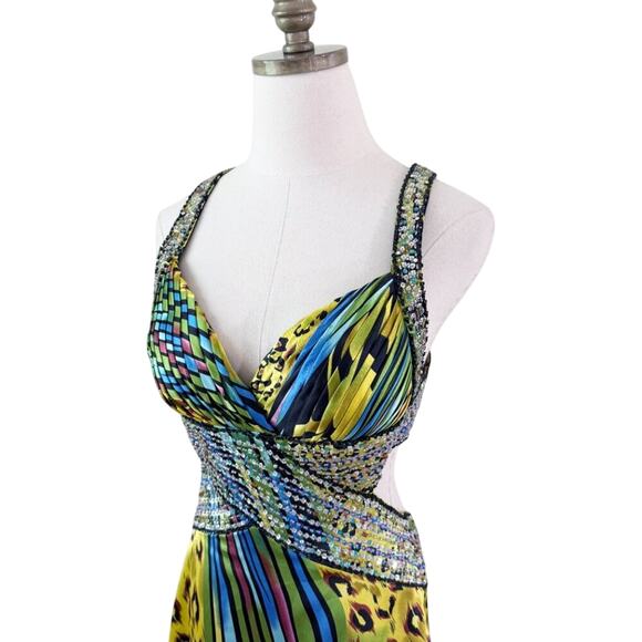 Cache Multicolor Animal Print Formal/Prom Dress Size 4 Beaded Details Low Back - Picture 2 of 10